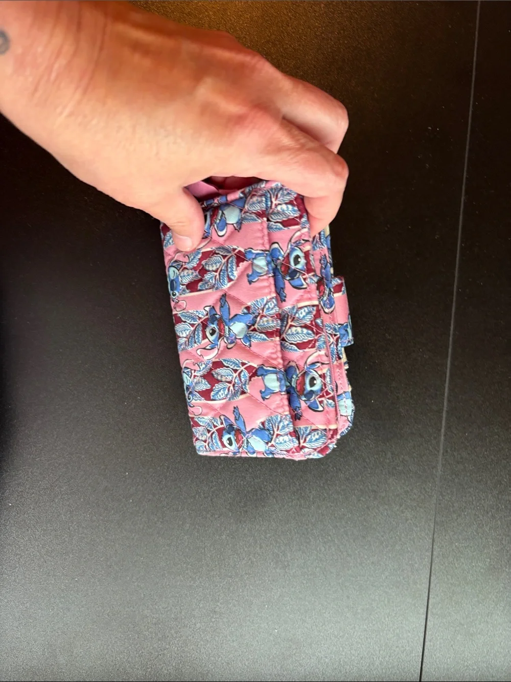 Vera Bradley Lilo and Stitch Pink Quilted Floral Wallet with Blue Leaf Motif - Picture 4 of 4